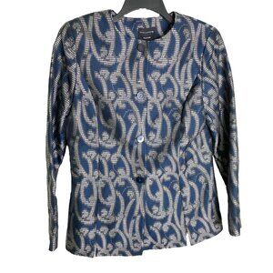 Doncaster Collection Blue & Silver Jacquard Button-Front Blazer - Size 12 Office